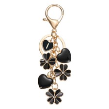 Flower Initial Keychain, Cute Key Chains Flower Purse for Women, Black Letter I