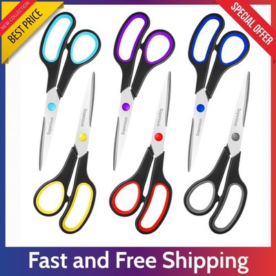 6 Pack 8 Inch Scissors - Sharp Comfort Grip Office, Home, School Craft Supplies.