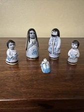 Miniature Christmas Nativity Tonala Mexico Hand Painted Pottery 5pc Folk Art