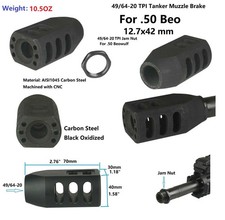 All Steel 49/64x20 Tanker Muzzle Brake Compensator .50Beo W 49/64x20 Jam Nut
