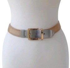 Vintage Gold Metal Mesh Rolled Edge Belt w/Silver Tip Sz M/32 Made In Italy