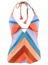 Lucky Brand Women's Block Party Tankini Swim Top Separates Swimsuit (XS, Multi)