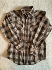 Ely Cattleman Youth Boys Large Brown Plaid Western Pearl Snap Long Sleeve Shirt
