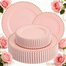 EI 60pcs Pink Plastic Plates with Gold Rim,Pink Party Plates Disposable,Heavy...