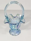 VTG 2000 Fenton Blue Carnival Art Glass Mini Basket, 6"
