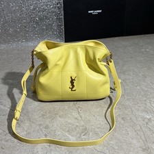 Women's Yellow Quilted Leather Bucket Bag, Drawstring Crossbody Shoulder Handbag
