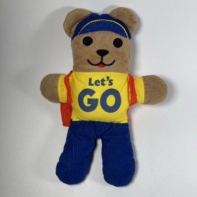 Johnson And Johnson Plush Lets Go Bear Backpack Pouch Yellow Blue Corduroy 11''