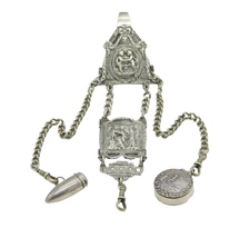 Victorian Sterling Silver Art Nouveau Chatelaine with Tools Antique c1860