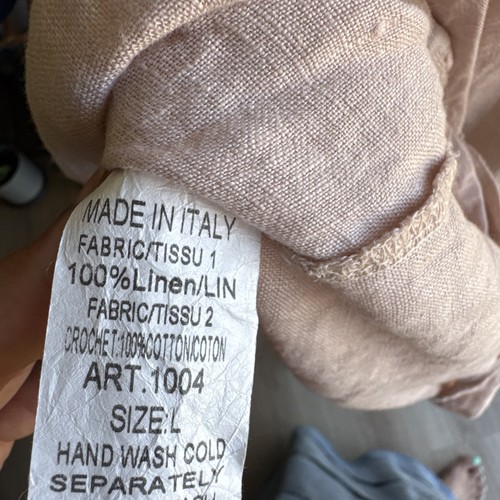 LUNGO LARNO Cardi Jacket Size L 100% Linen Lace Trim Lightweight Made in Italy - Picture 9 of 10