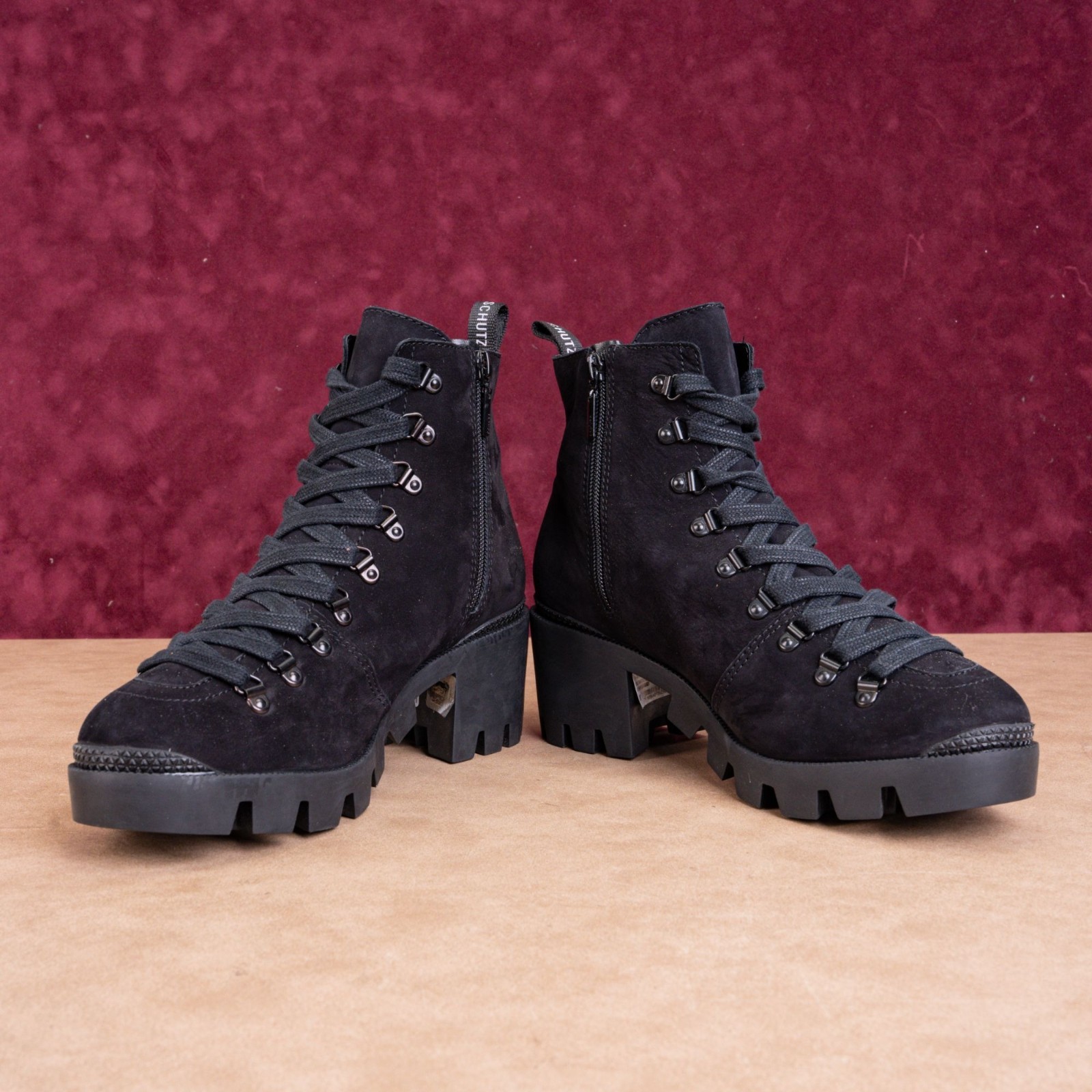 SAOLA Stivali scamosciati stringati Schutz Xayane donna platform moda neri suola a strappo taglia 9