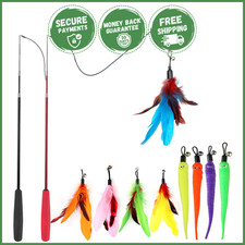 INTERACTIVE CAT WAND TOY SET With Feather Refills Retractable Teaser Play Toys