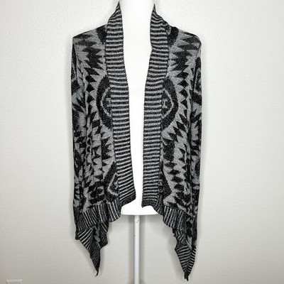 2B Bebe Womens Black & White Tribal Print Open Front Cardigan Sweater Size S