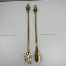 Brass Toasting Fork & spoon matching set with Bloodhound's Heads quality l@@k!!