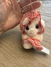 Wallace Berrie & Co Vintage Ornament Bunny With Plaid Skirt And Hat