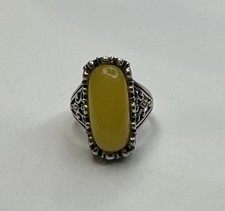 Vintage 925 Sterling Silver Large Yellow Quartz Stone Ring / Size 7.25