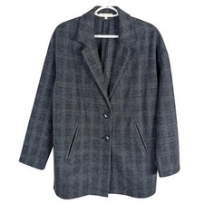 Madewell Glen Plaid Knit Oversized Blazer Women M Gray MB120 Two Button Jacket