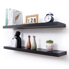 Black Floating Shelves for Wall - 36 Inch Lightweight Wood Wall Shelves Set o...