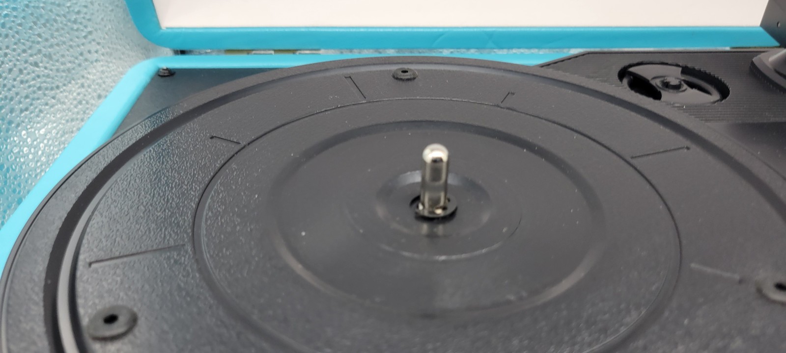 Opened Blue Vintage 3-Speed Bluetooth Portable Suitcase Record Player Untested