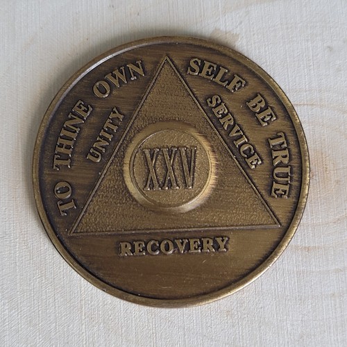 25 Year AA Chip Vintage Bronze Alcoholics Anonymous Sobriety Token Coin ...