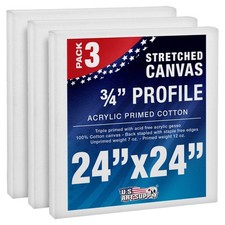 3 Pack of US Art Supply 24" x 24" Acrylic Primed Cotton Duck Stretched Canvas