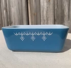 Vintage Pyrex Snowflake Garland Blue 502 Refrigerator Dish 1.5 Pint