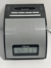 iHome iH11 iPod Alarm Clock Speaker Dock Black/Silver With Power AC Adaptor ——36
