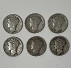6x Mercury Dimes 1941 Lot Various Grades Circulated Philadelphia Mint 90% Silver