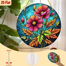 Bohemian Rainbow Floral Round Acrylic Suncatcher Window Garden Festival Decor