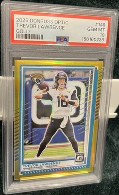 2025 Donruss Optic 146 Trevor Lawrence Gold /10 PSA 10 Jacksonville Jaguar POP 1