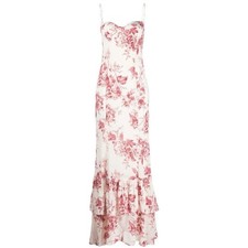 Reformation Jasen Dress Size 4 Long Cream & Pink Floral Sweetheart Neckline NWT