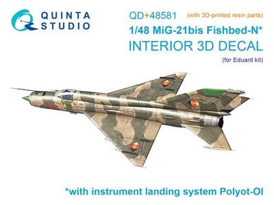 Quinta Studio 1/48 MiG-21bis late Fishbed - N3D - Printed Interior (Eduard)...
