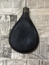 Antique Leather Powder Flask John Brown & Co Little Falls NY Brass Spout