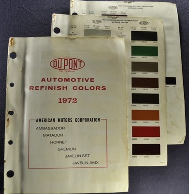 1972 AMC Paint Chip Colors Sheets AMX Javelin Gremlin Rebel Ambassador Hornet