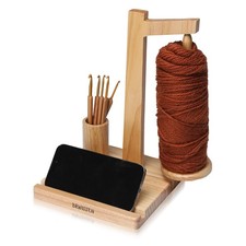Wooden Yarn Holder for Crocheting and Knitting with Phone Stand, Crochet Hook...