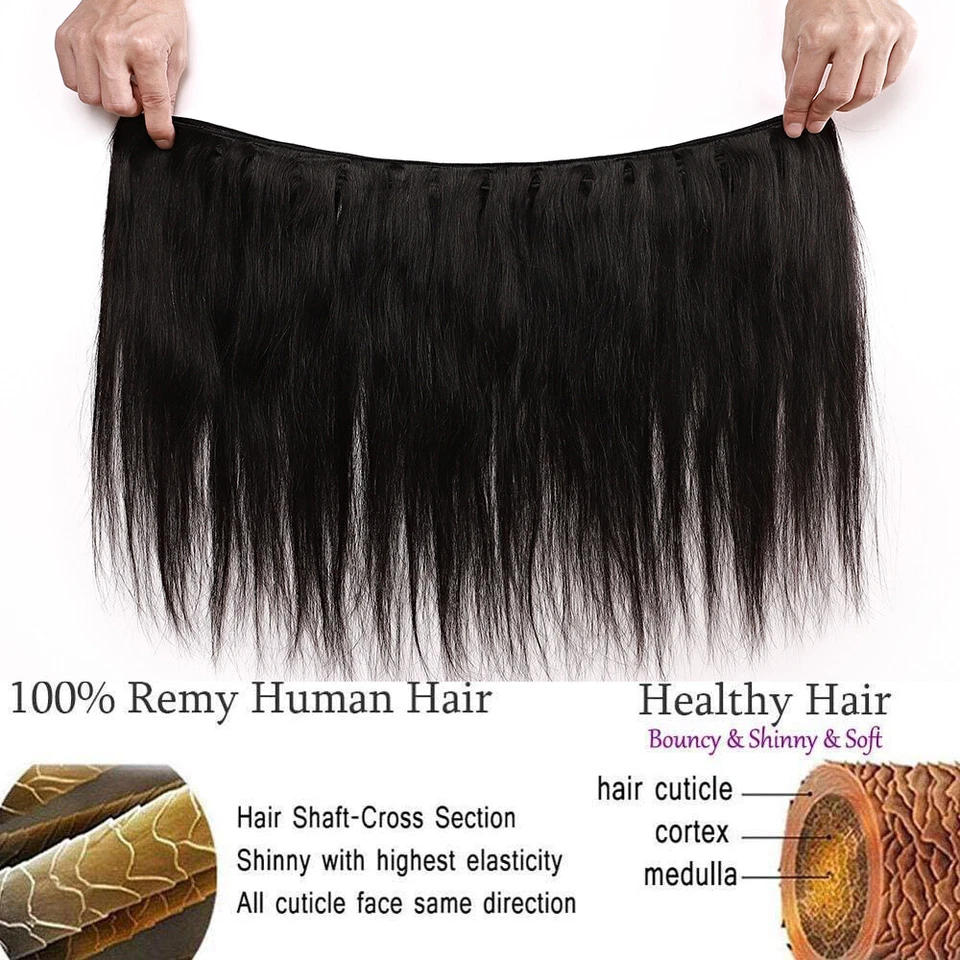 3 Paquetes 300G Extensiones de Cabello Humano Virgen Indio Brasileño Tejido Trama Recto Foto 2 de 4
