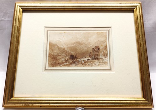 ATRIBUIDO A THOMAS ALLOM ACUARELA ORIGINAL SIGLO XIX SEPIA "ESCENA DE MONTAÑA". - Imagen 8 de 24
