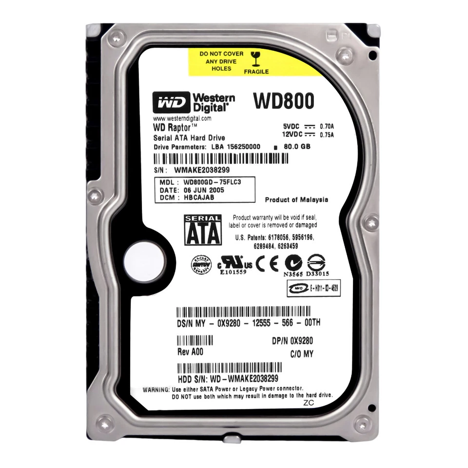 Hard Drive Dell 0X9280 WD800GD-75FLC3 80GB 10K 8MB SATA 3.5'' - Image 3 of 3