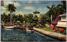 A Bit Of Veniuce at Fort Lauderdale Florida FL Boats Patio Palm Trees Postcard