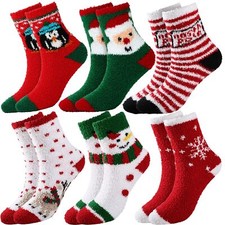 6 Pairs Christmas Socks Women - Fuzzy Christmas Socks Colorful Warm Slipper S...