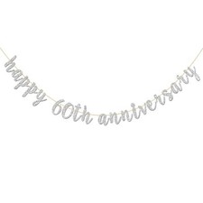 Glitter Silver Happy 60th Anniversary Banner - Sixty Sign - 60th Birthday Ban...