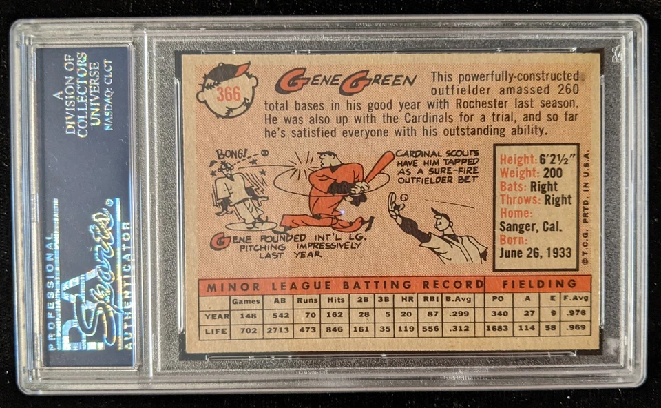1958 Topps GENE GREEN RC #366 PSA 6 (ST)?? EX-MT St. Louis Cards 23248476 - Image 2 of 2