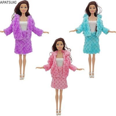 Mode Dame Outfit für Barbie Puppe Kleidung ärmellose Tops Pel Mantel Röck Schuhe