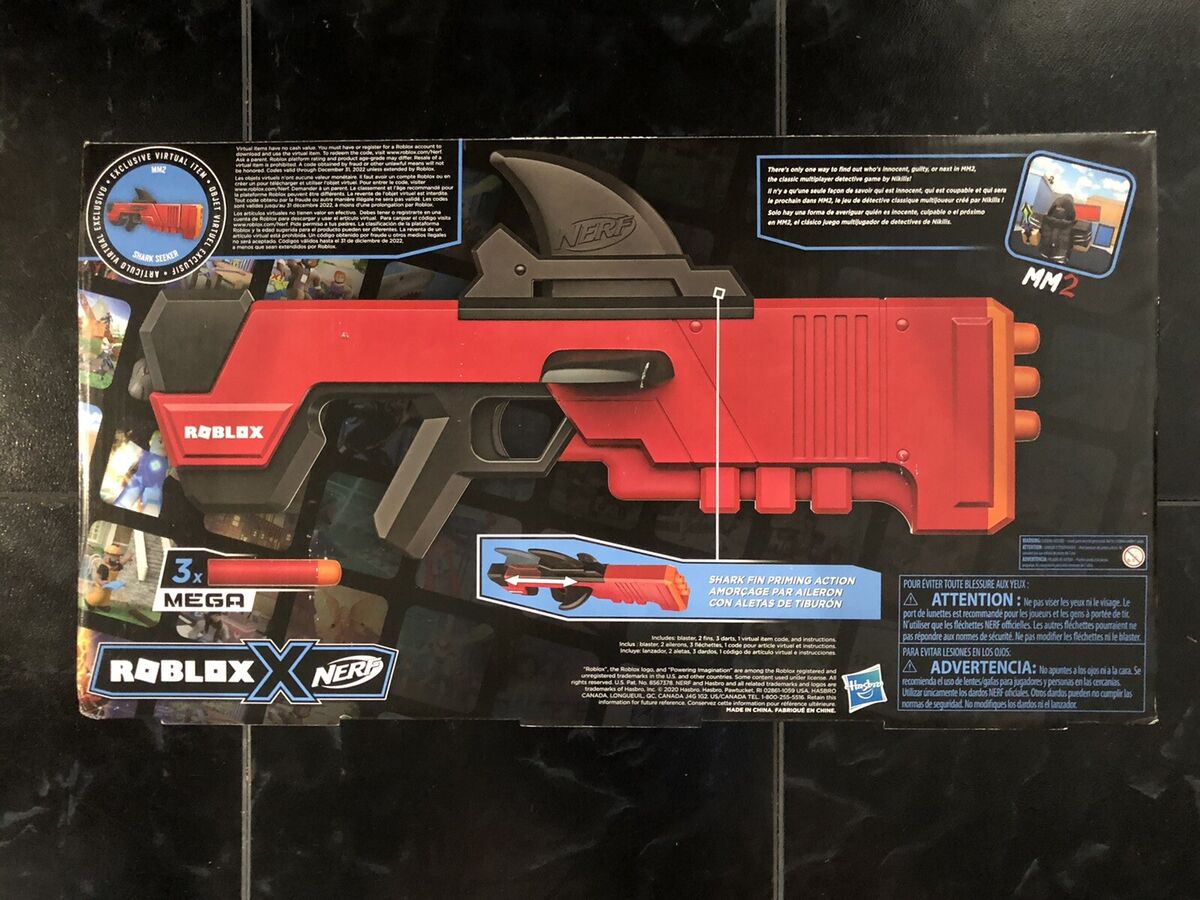 Nerf Roblox MM2: Shark Seeker Dart Blaster, 3 Nerf Mega Darts, 195166124346