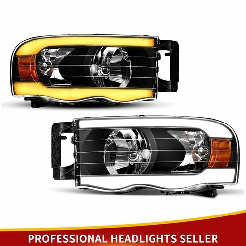 LED Tube DRL Sequential Headlights for 2002-2005 Dodge Ram 1500 2500 3500 Pair - Picture 5 of 14
