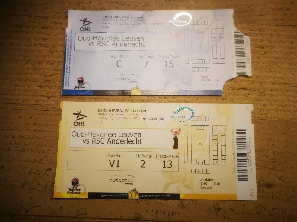 2x TICKET OUD HEVERLEE LEUVEN - RSC ANDERLECHT RSCA OHL 02/08/2015