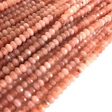 Natural Gemstones Peach Moonstone Faceted Rondelle Bead 4x3mm 14" Jewelry Making