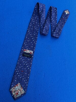 Authentic Paul Smith Striped Polka Dot Design On Blue 100% Silk