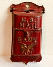 c.1920's A.C. Williams Cast Iron Hanging "U.S. Mail Bank" - Red Version