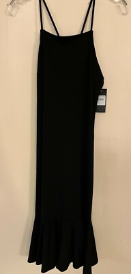 Free Press Clothing Midi Dress Black Color Spaghetti Strap Flared Bottom |  eBay