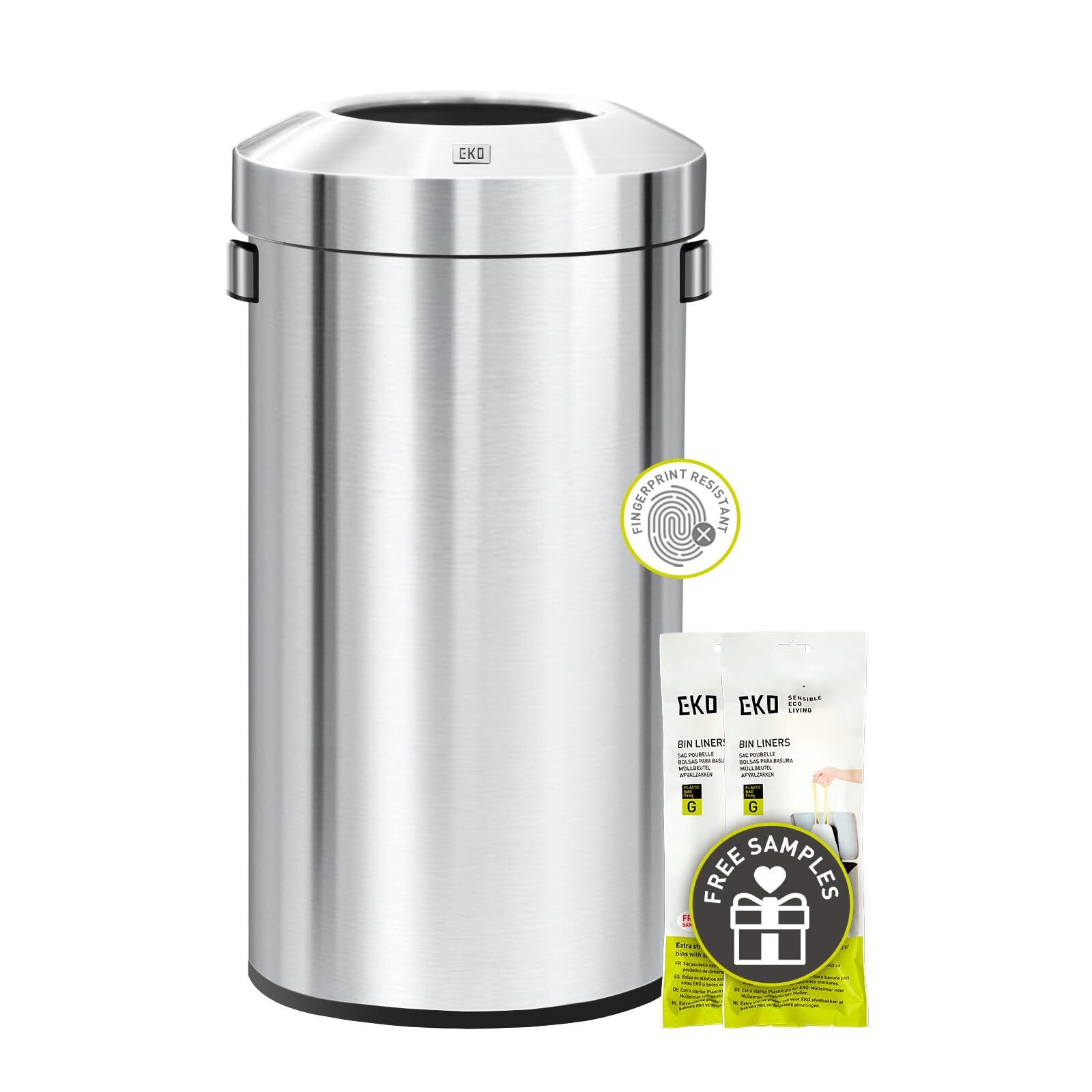 Urban 24 Gallon Round Stainless Steel Open Top Waste Bin, Tall Commercial Tra...